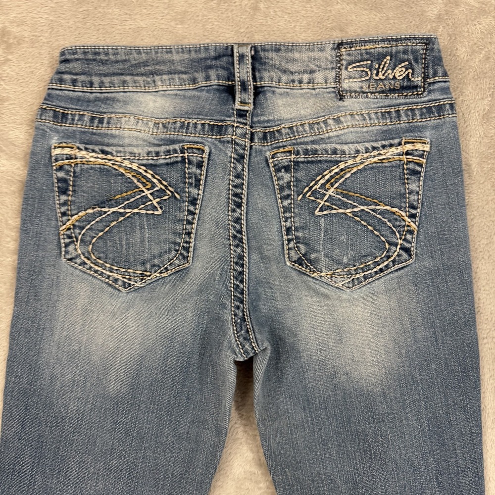 Silver Jeans Womens W28 L31 Blue Aiko Bootcut Whiskered Thick Stitch Western - Picture 10 of 16